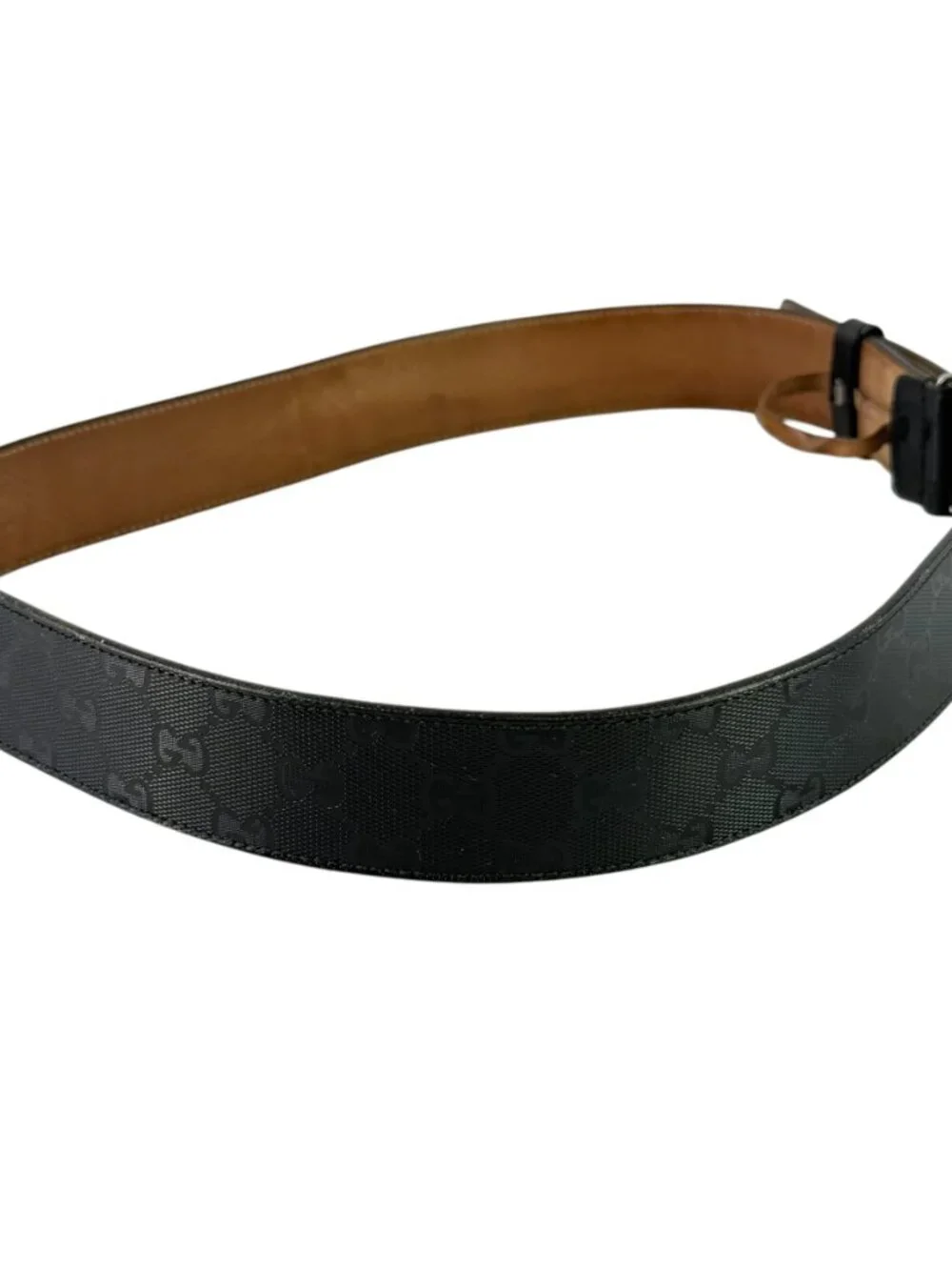 GUCCI Black Canvas & Leather Supreme GG Interlocking Buckle Mens Belt 90/36